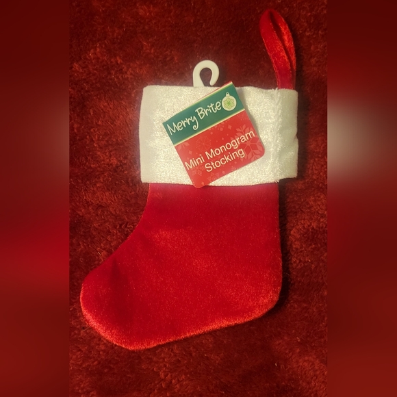 Merry Brite Mini Christmas, Holiday Monogram "t" Stocking. Red& White in color. - Picture 3 of 3